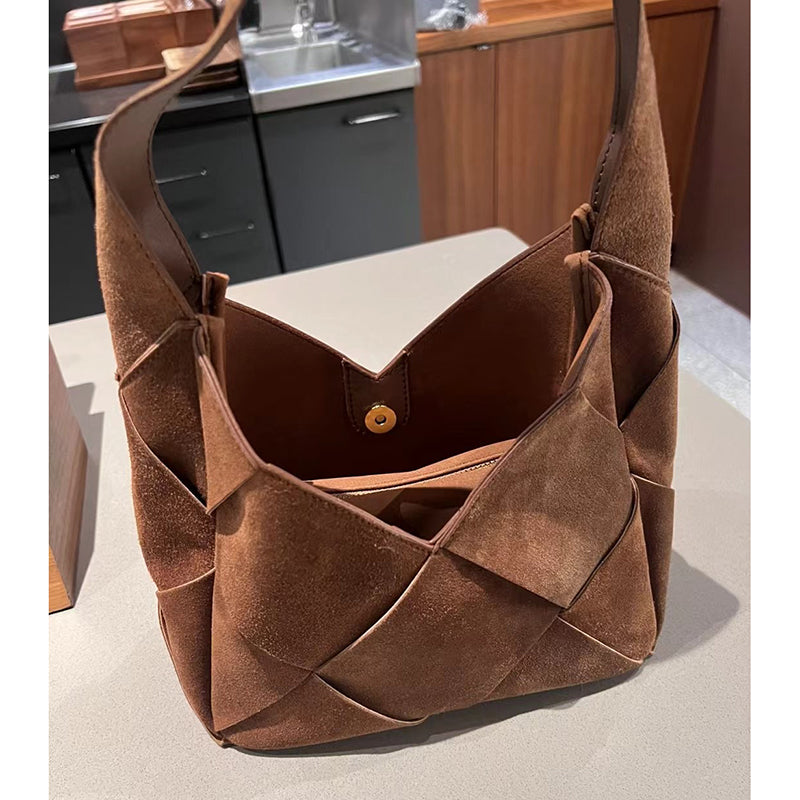 Double Up Woven Suede Handbag