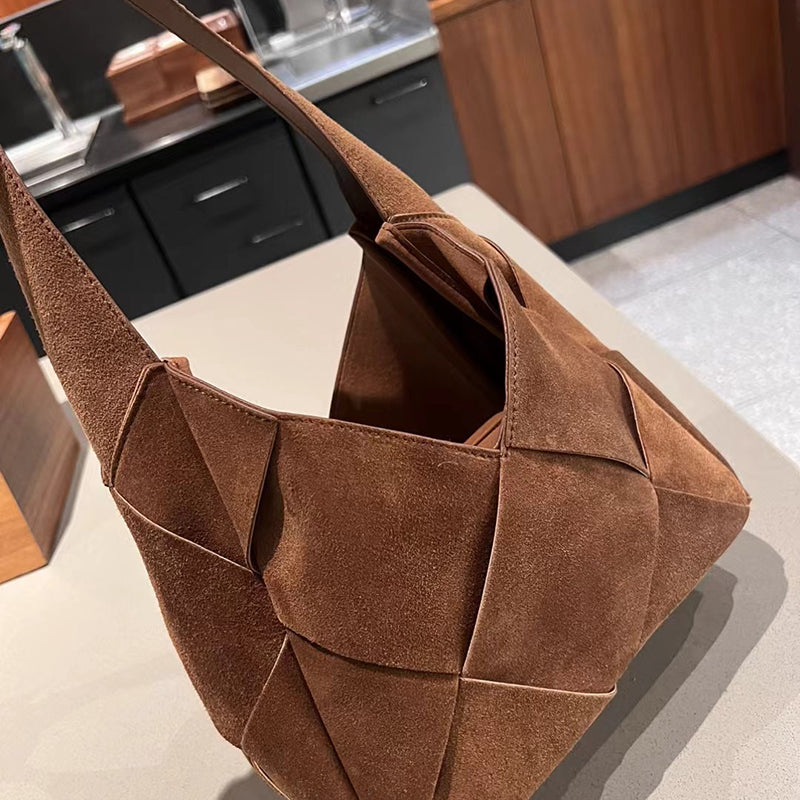 Double Up Woven Suede Handbag